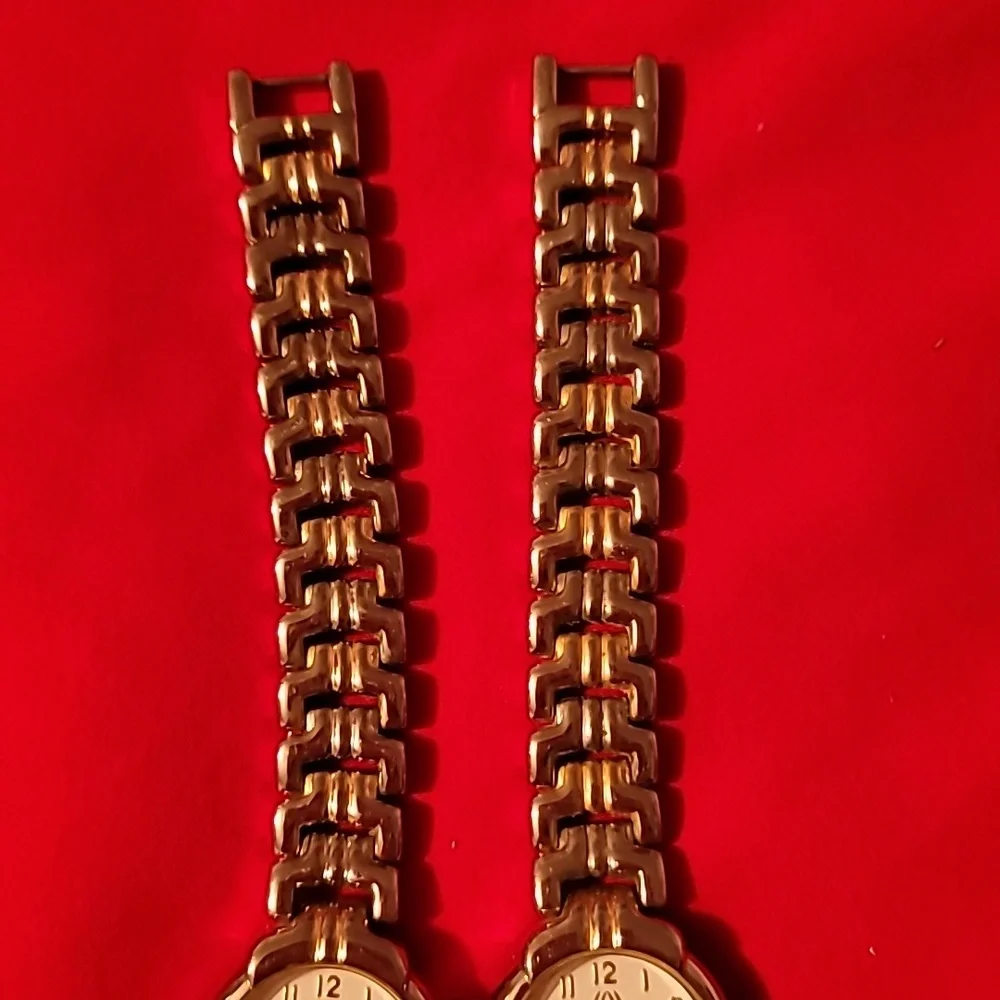 2 MCM or MOM Ladies Watches Silver & Gold‎ Metal Bands White Faces Twin Watch
